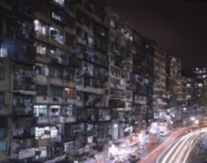 A street at the edge of the city at night in 1993, one year before its demolition.