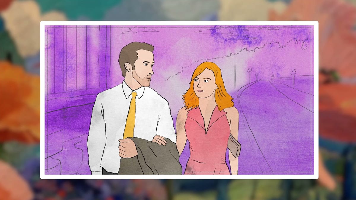 lasting love in relationships video still: A couple walking together, symbolizing a relationship in need of shared identity